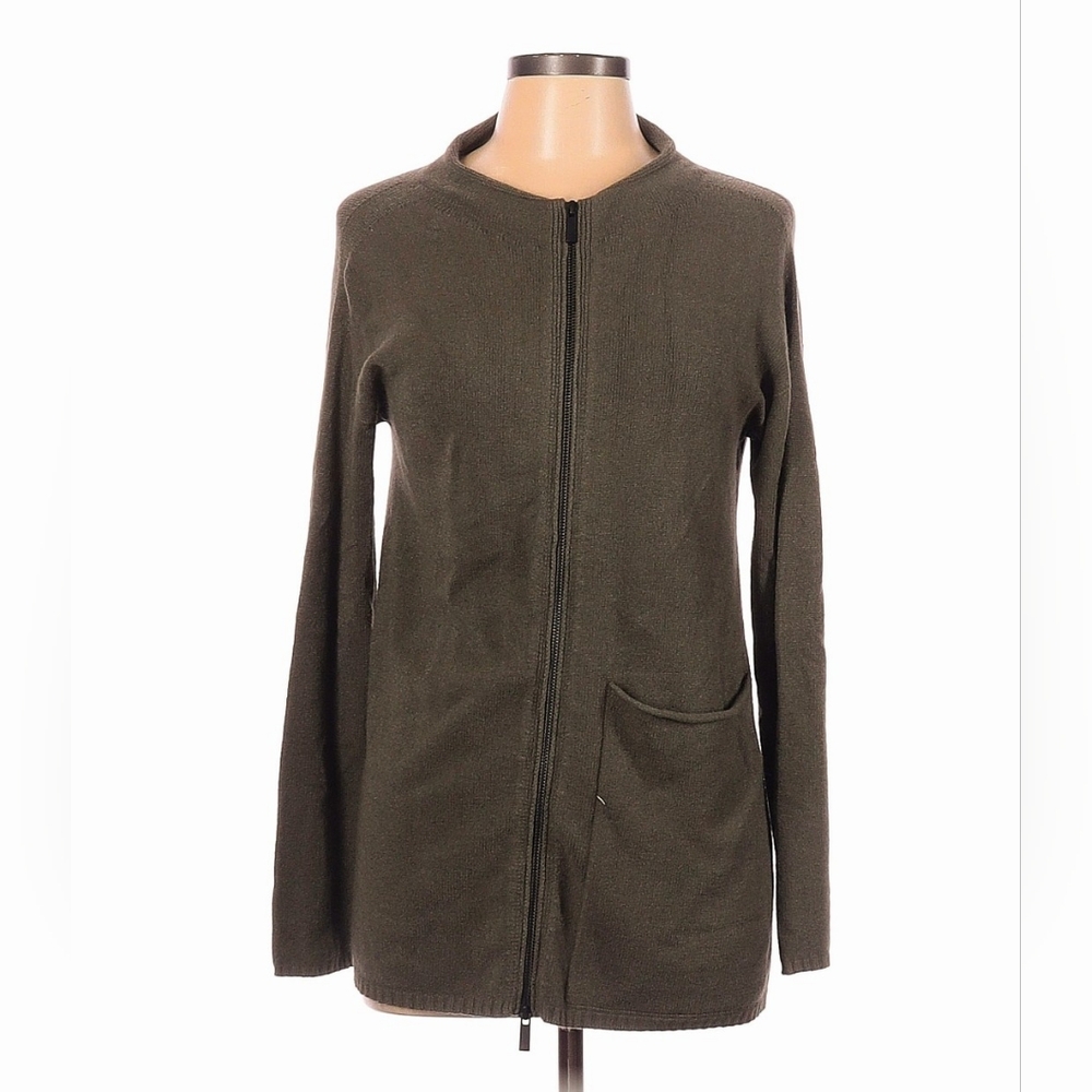 Lauren Vidal Olive Green/Army Green Cardigan Sweater, Double Zipper